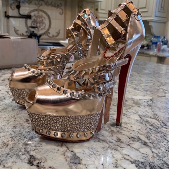 christian louboutin rose gold heels